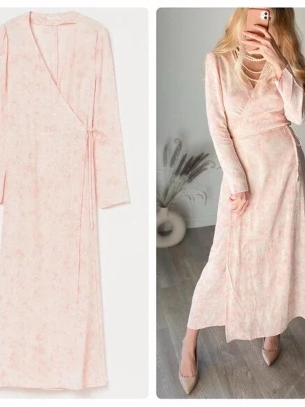 Soft Pink Floral Wrap Maxi Dress